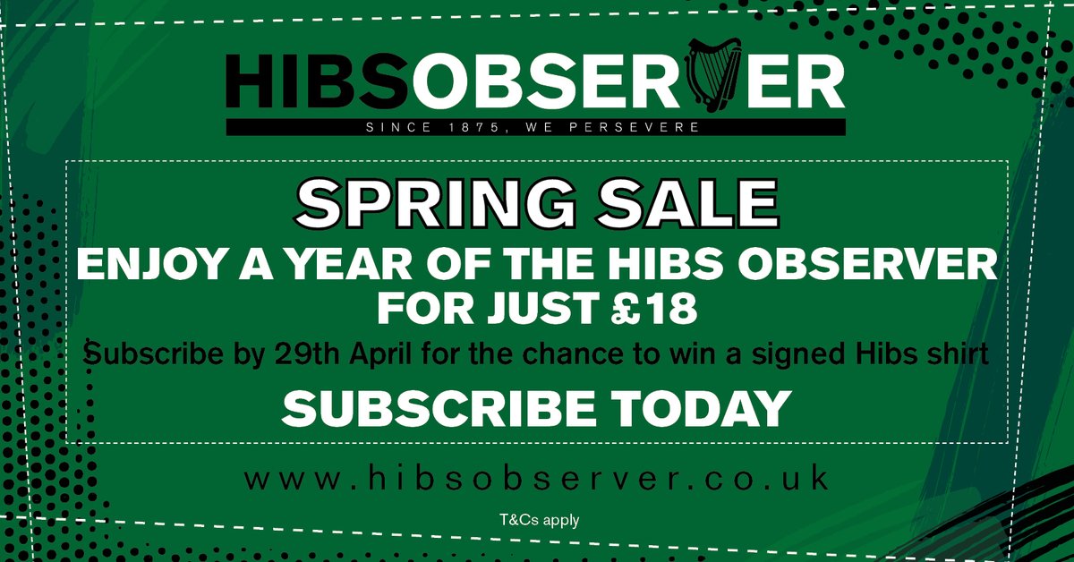 ⚠️ A reminder that you can get access to the Hibs Observer and *all* our content for just £1 for six months, or £18 for an entire year (i.e. £1.50 per month) if you sign up by April 29 - and you're entered into a draw to win a signed Hibs shirt. 👉 hibsobserver.co.uk/subscribe