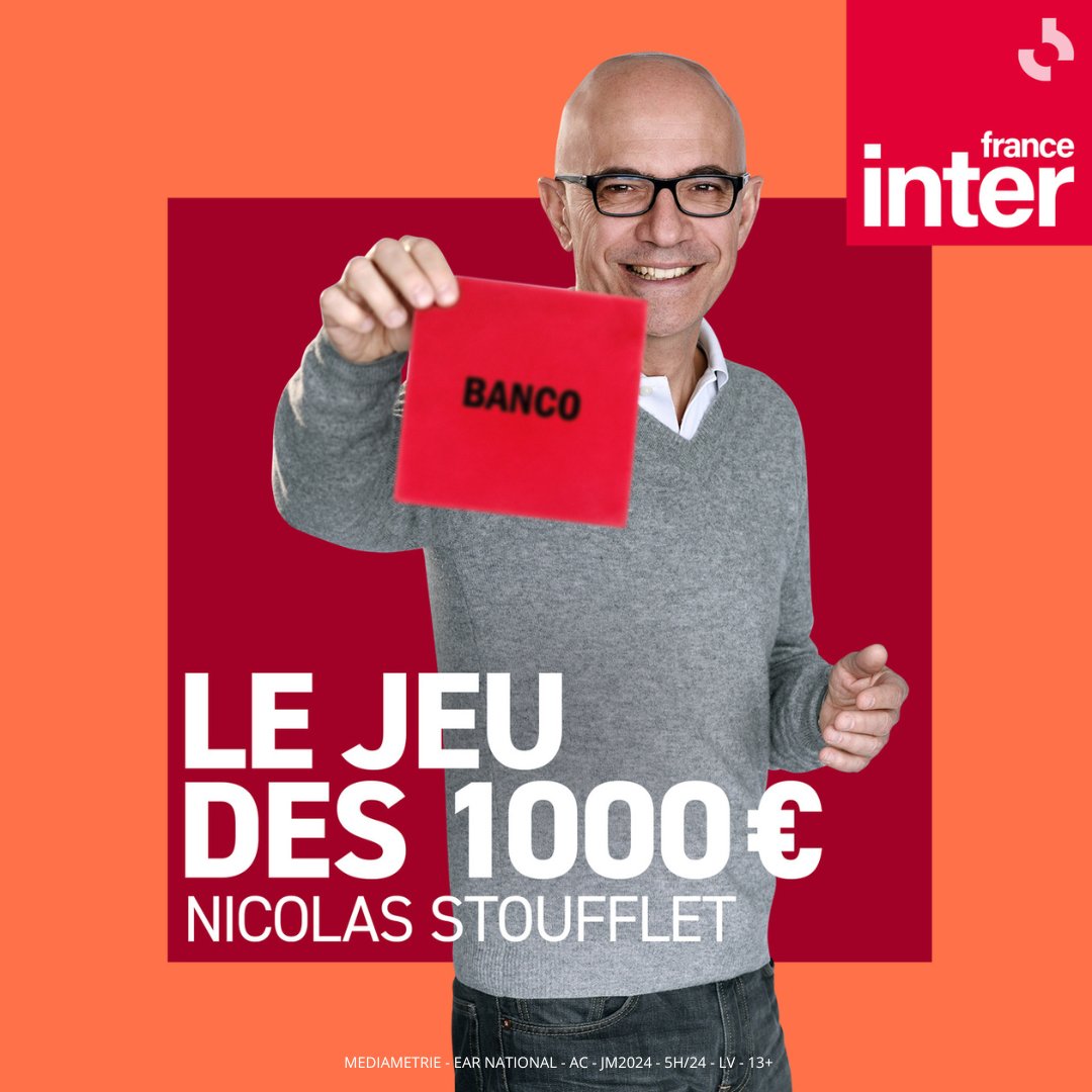 C’est historique : vous êtes 1 786 000 auditeurs à jouer au Jeu des 1000€ tous les jours avec Nicolas Stoufflet !

+ 153 000 auditeurs en un an, large leader à cet horaire. MERCI❤️

Pour le direct, c'est par ici ➡️radiofrance.fr/franceinter/po… #AudiencesMédiamétrie