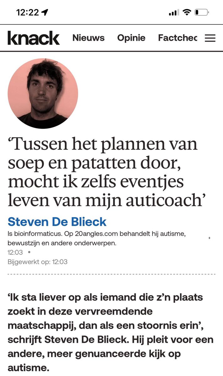 20angles's tweet image. Ik schreef een openhartige opinie voor @knack 
"Ik sta liever op met de ambitie mijn eigen weg te zoeken in deze ietwat vervreemdende maatschapij dan als een stoornis erin."
knack.be/nieuws/gezondh…
#autisme #adhd #neurodiversiteit