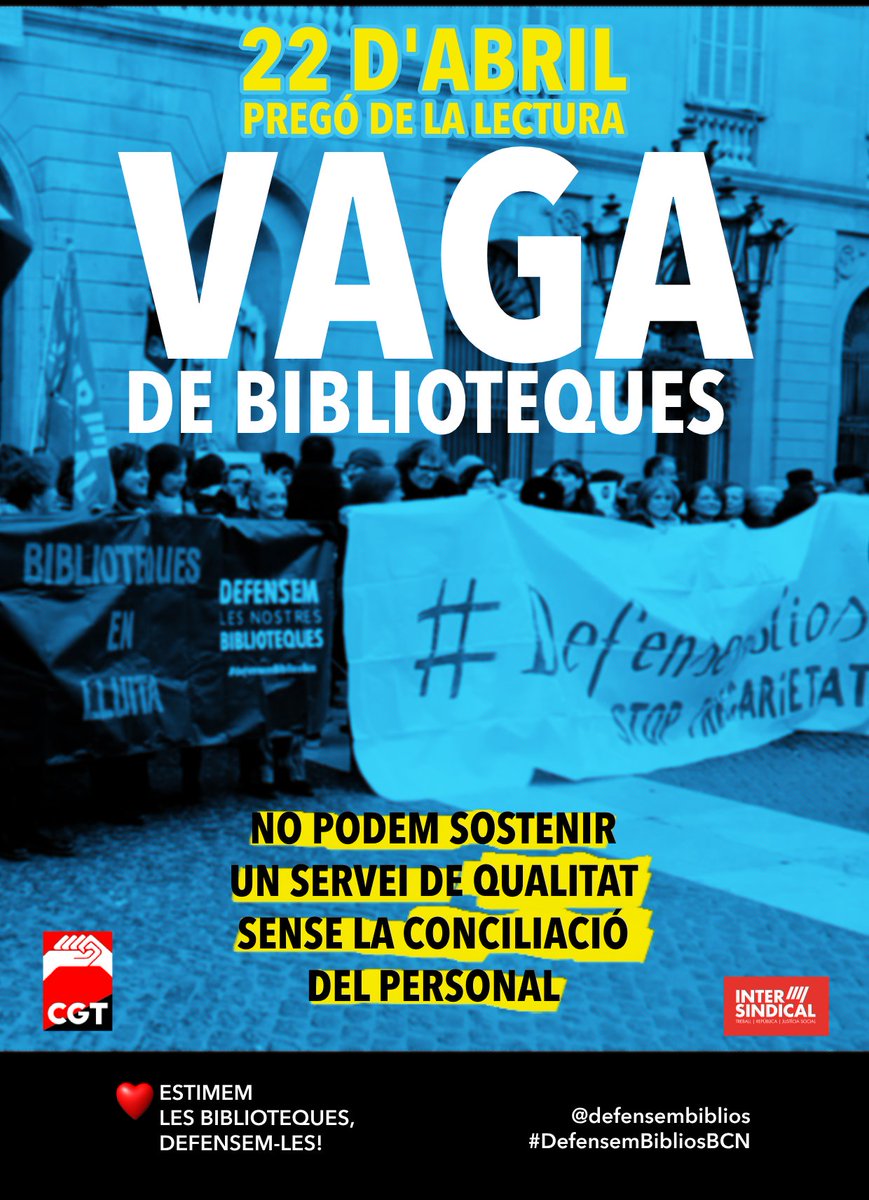 CGTCatalunya's tweet photo. Vaga de biblioteques el 22! Des de la CGT, fem una crida a la mobilització de la plantilla perquè sabem que els drets s’aconsegueixen lluitant. Juntes podem arribar més enllà! https://t.co/1dd1WU9Yhn https://t.co/Cg2CDWtcdB