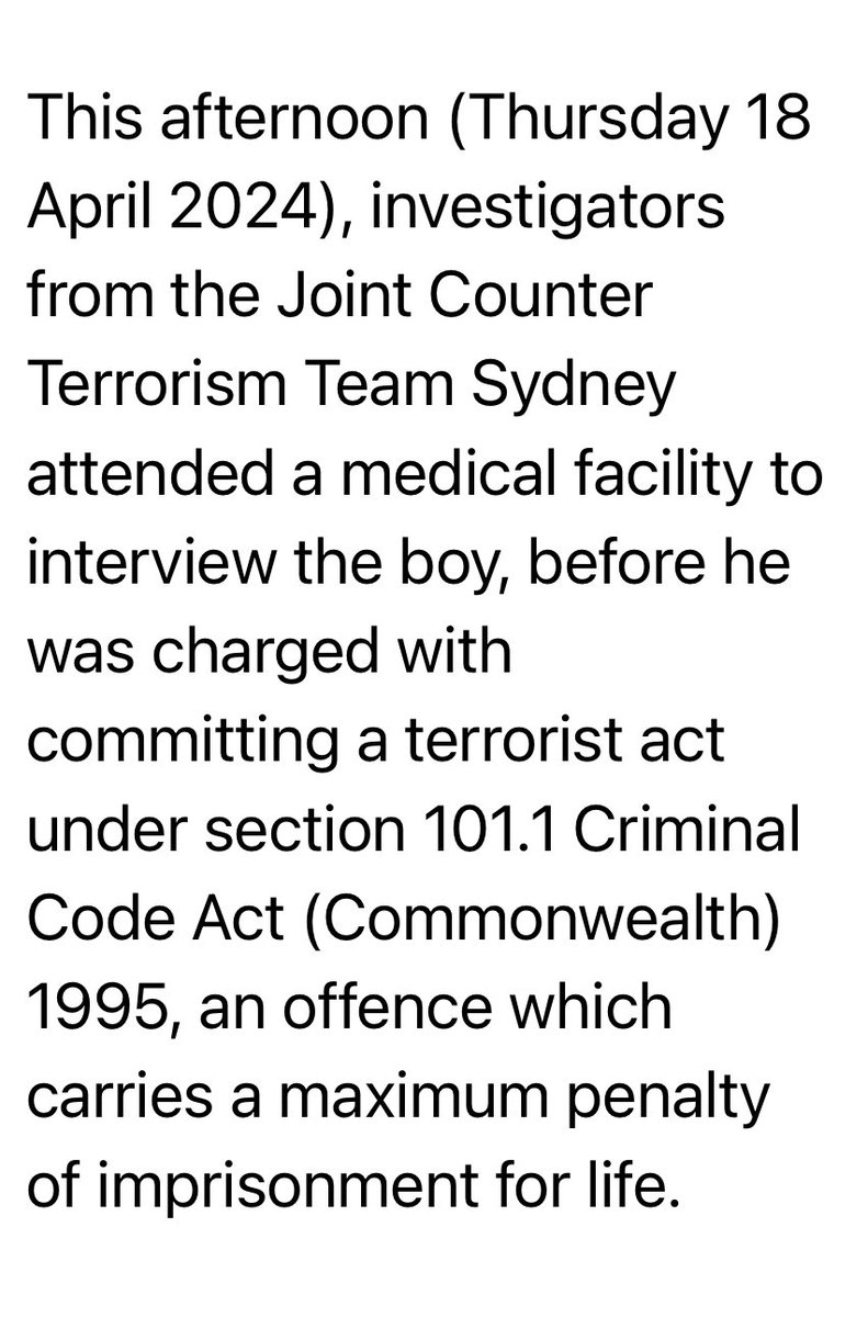 The 16 year old boy who allegedly stabbed Assyrian bishop Mar Mari Emmanuel in Sydney has been charged with a terrorist offence that carries a potential life sentence - police report 👇