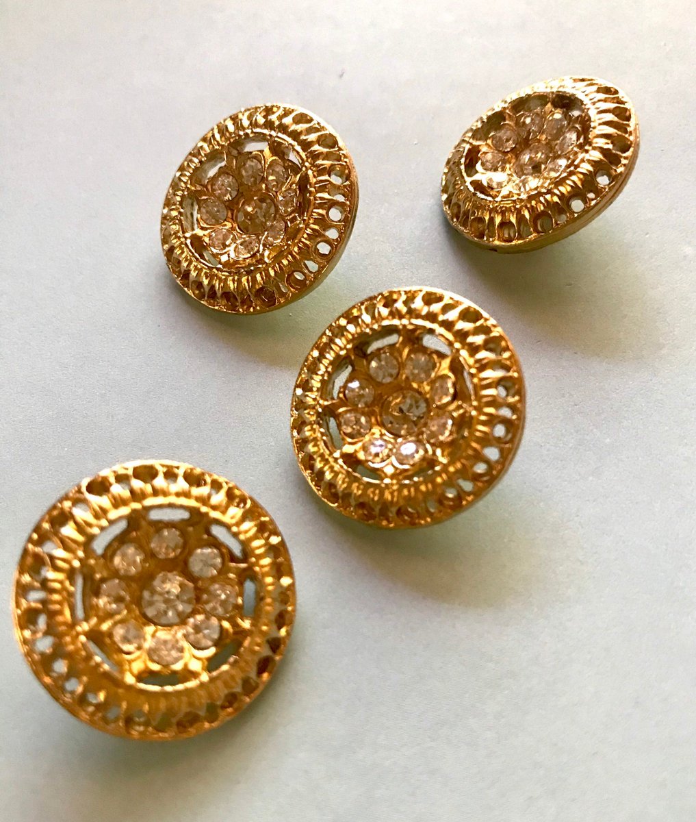4 gorgeous Vintage 22mm gold metal buttons adorn with beautiful rhinestones with metal shanks Lot of 4 By BySupply tuppu.net/b24095bb #bysupply #Etsy #RepurposingProject