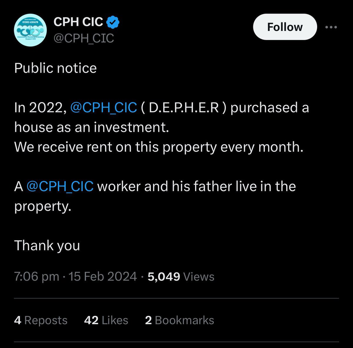 You bought a £70k house with donations meant for the heating & plumbing repairs of the vulnerable. A house that your family members, and employees, now live in. You admitted it. You cannot be surprised that people are unimpressed by that? If you’ve bought a house for family…