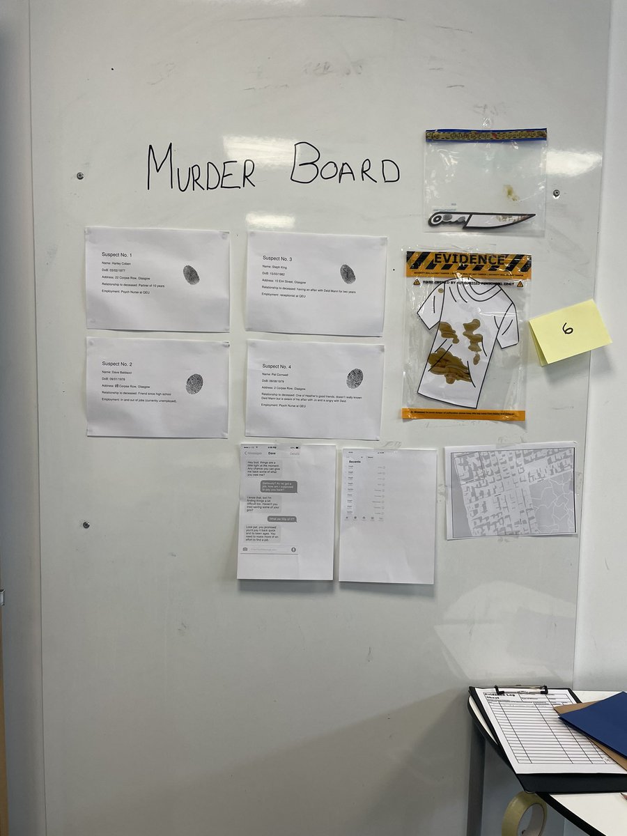 _MissHenderson1's tweet photo. A murder investigation is underway for the final lesson with NPA6 Criminology. https://t.co/Ak8ifRj646