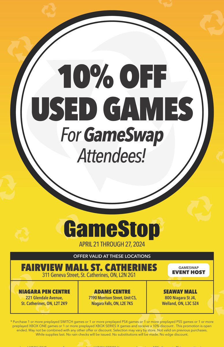 playasguide1's tweet photo. Game Stop stores throughout Niagara will be offering special discounts to all who attend the Niagara Video Game Swap this Sunday https://t.co/EEJ2a5oxTC