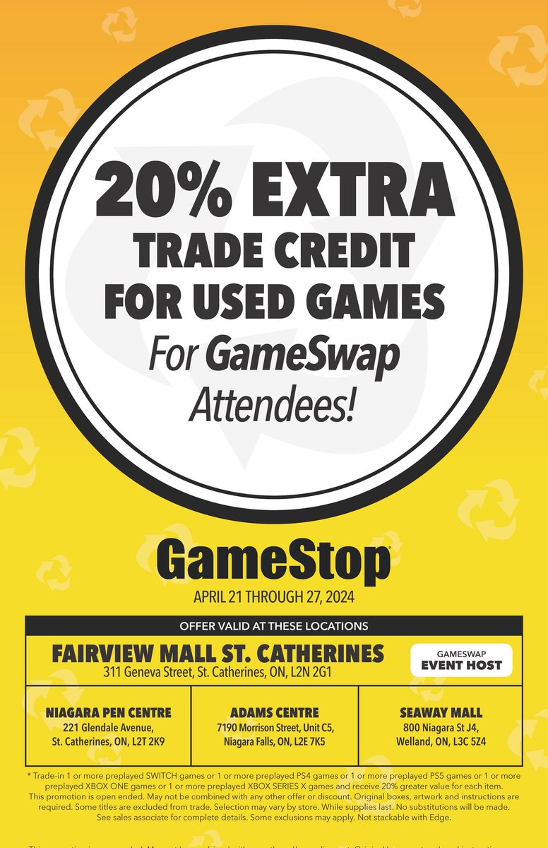 playasguide1's tweet photo. Game Stop stores throughout Niagara will be offering special discounts to all who attend the Niagara Video Game Swap this Sunday https://t.co/EEJ2a5oxTC