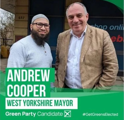 For the #LocalElections2024, we're also voting for our #WestYorkshire Mayor. My friend @clrandrewcooper is @TheGreenParty candidate, + is a great guy: calderdale.greenparty.org.uk/news/2024/03/1…. Check him + all the candidates out at: bbc.co.uk/iplayer/episod…. Many thanks if you can support us. 🙂