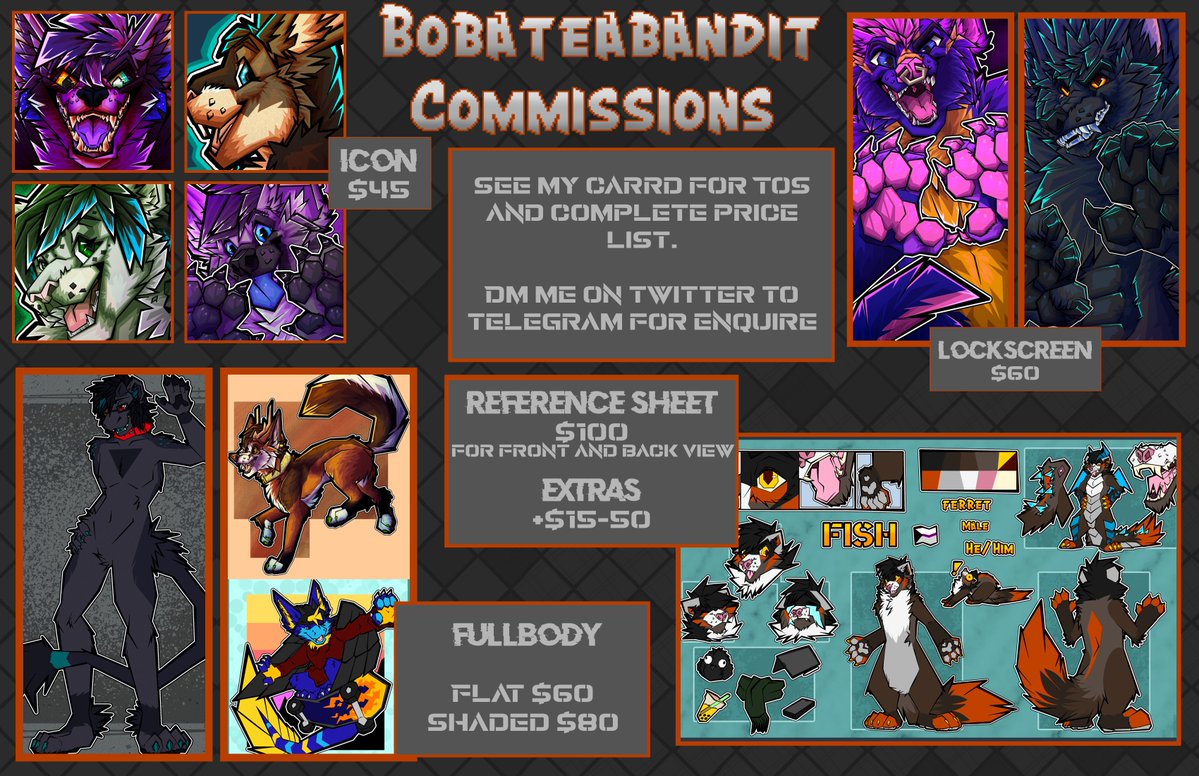 🧋 -- Limited May Slots Open! -- 🧋

Look forward to seeing what I get to work with this coming month!

🔸Will be worked on last week of April -> May
🔸DM me on here/ Telegram to enquire/ order
🔸Payment before work starts
🔸See bobateabandit.carrd.co/#commissions for full list of prices.