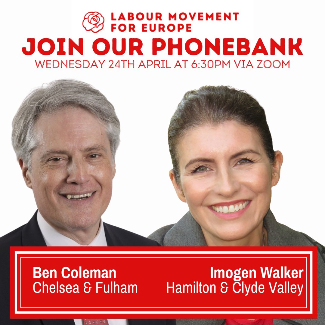 Join us and two of our LME candidates @ChelFulhamBen and @imogenwalker to be MPs on Wednesday 24th April between 6:30-7:30pm for a phonebank to support them in the coming General Election. Register here: us02web.zoom.us/meeting/regist…