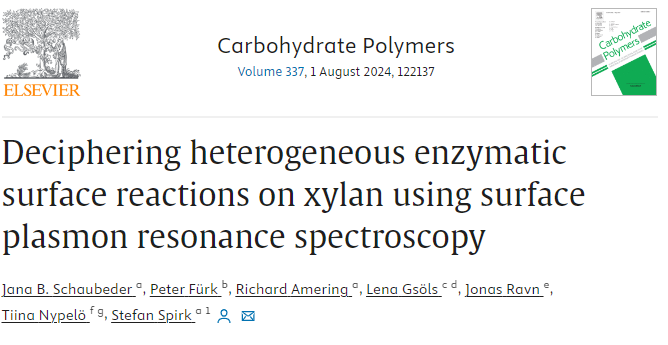 Jonas and coworkers investigated enzymes at surfaces rich in xylan using surface plasmon resonance spectroscopy: sciencedirect.com/science/articl… Publications: bit.ly/Indbio-Publica…