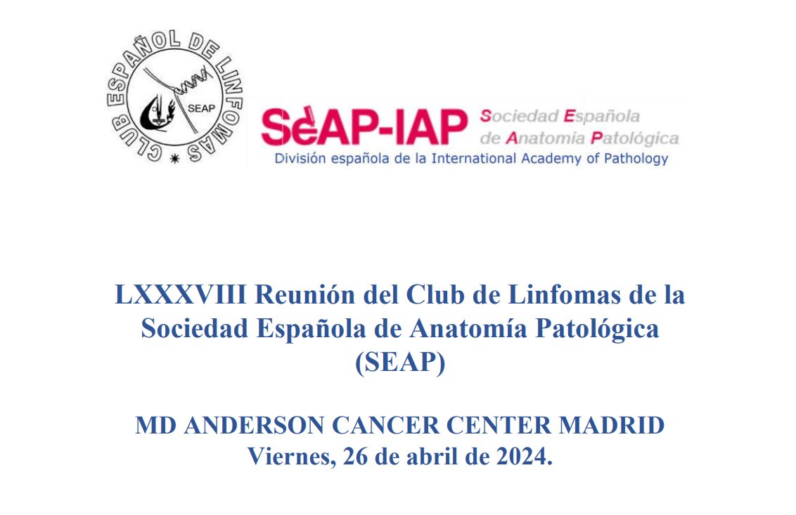 🗓 El próximo 26 de abril se celebra la LXXXVIII Reunión del Club de Linfomas de la @SEAP_IAP donde se expondrán los últimos avances en la patología linfoide con la participación de nuestros expertos. ⌚ De 10:00 a 18:00 📍 Arturo Soria, 270 👉 bit.ly/49Fe34V.