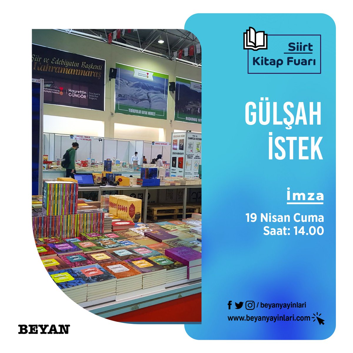 Gülşen İstek Siirt Kitap Fuarı'nda okurları ile buluşuyor. İmza: 19 Nisan Cuma Saat: 14.00 #beyanyayınları #gülşenistek #siirtkitapfuarı