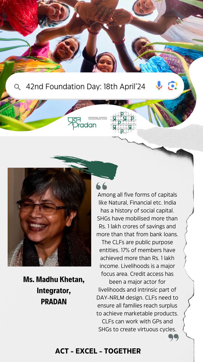 PRADAN_India's tweet photo. Speaker, Madhu Khetan emphasised the importance of Cluster Level Federations (CLFs) in rural India's development 
#42FoundationDay #PRADAN https://t.co/Rbv3CgJ6VX