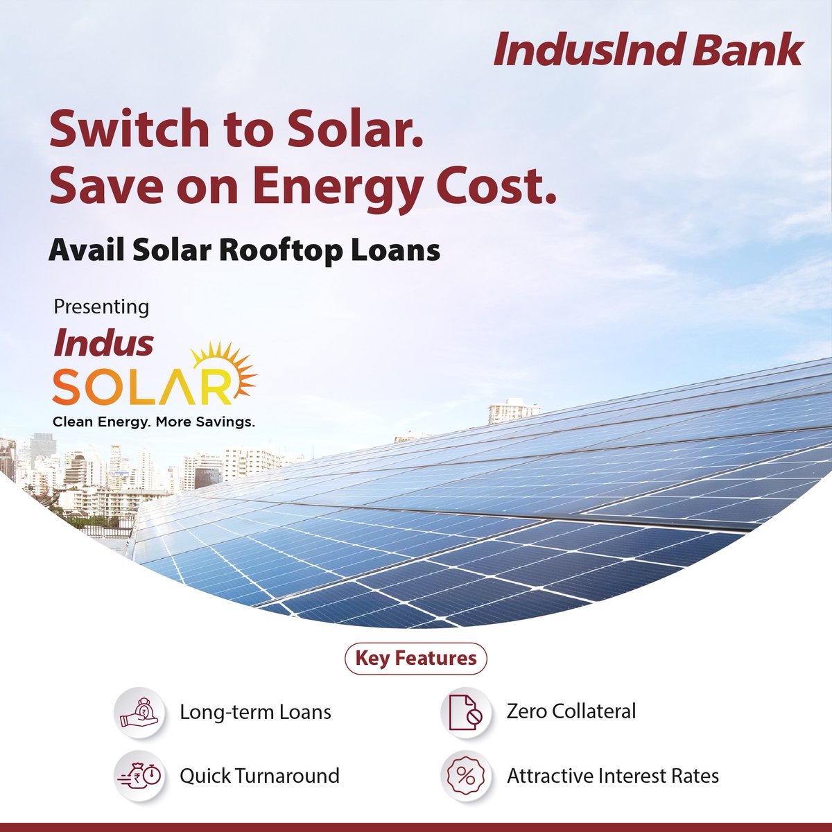 MyIndusIndBank's tweet photo. Harness the power of the sun and save on your bills with IndusInd Bank Solar Rooftop Loans. Switch to smart savings today!

To know more, click on the link: https://t.co/vZAgy12tXI

#IndusSolar #RooftopSolar #ZeroCollateral #MSMELoans #IndusIndBank
#GreenEnergy https://t.co/DxO8fD4S2B