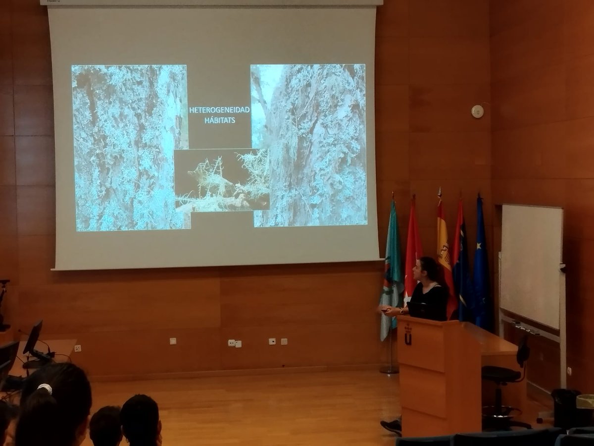 SymposiumBES's tweet photo. Tras la breve pausa, Noelia Fernández nos expone una flash talk sobre "Riqueza y diversidad de artrópodos en los bosques de la región mediterránea y sus interacciones con macrolíquenes" https://t.co/pbcc1eAx3x