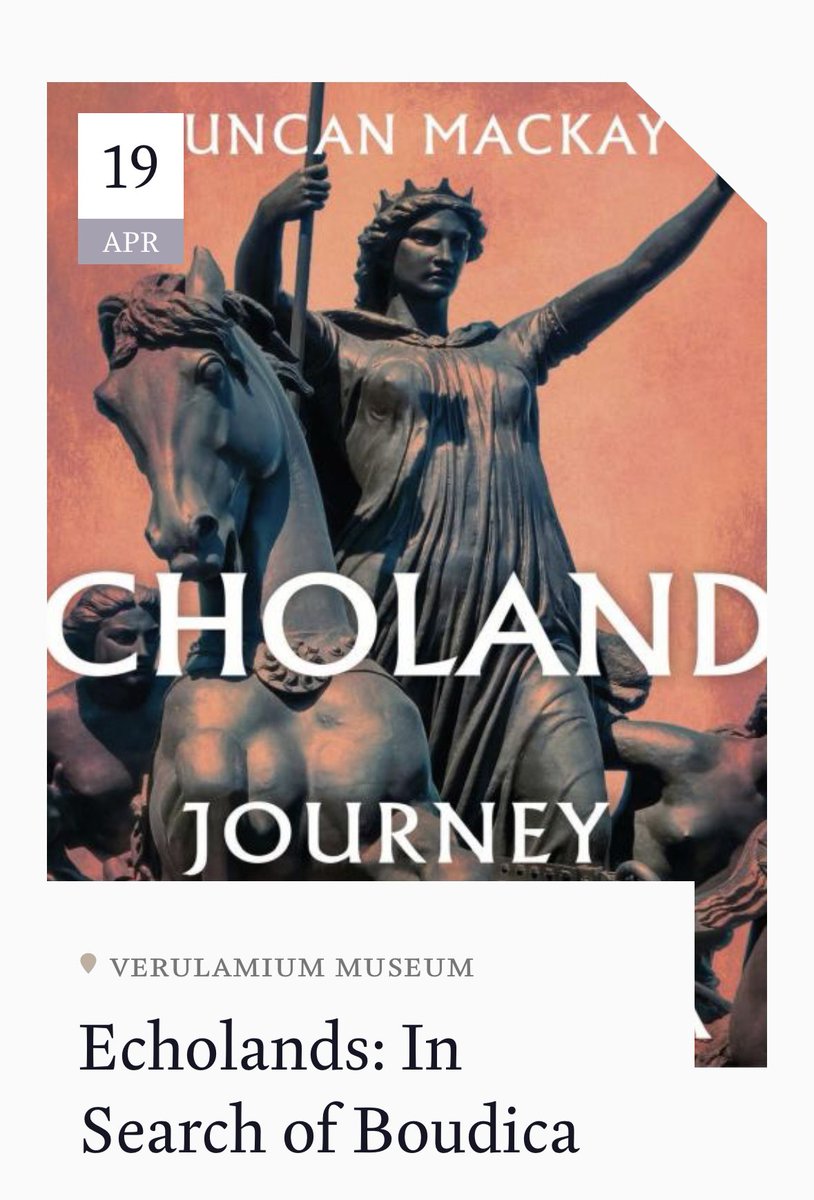 Remember, tomorrow is the best #BoudicaFriday ever, I’ll be talking about Echolands and my journey in search of Boudica at Verulamium Museum on the very spot where these events happened! Link for tickets in replies, or just head to the museum website.