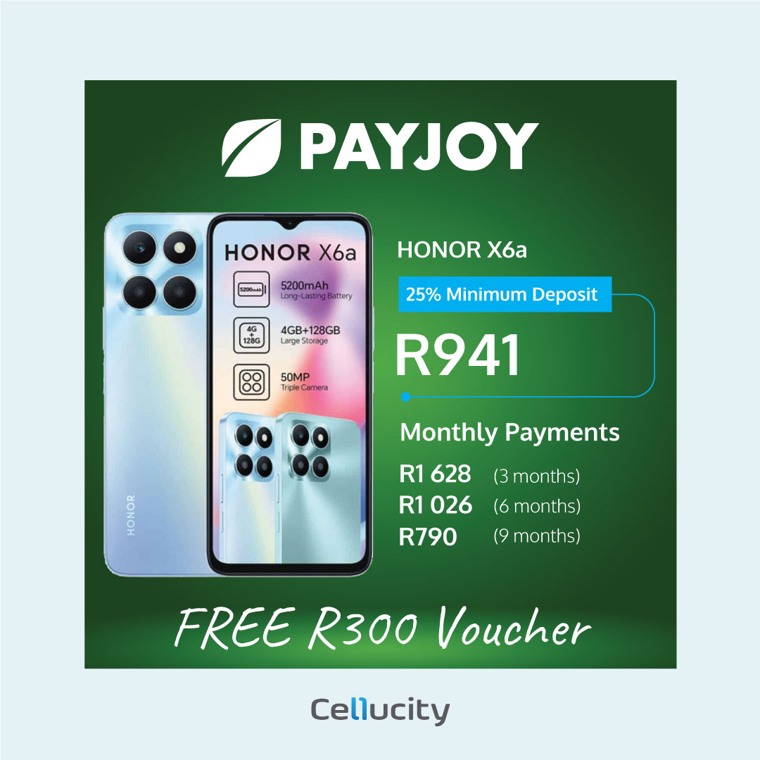 Start your journey by making a modest deposit & dividing the remaining balance over 3, 6, or 9 months. 🔄💰 Enhance your tech experience today!

PLUS every PayJoy deal comes with a  R300 Cellucity Voucher!
Shop at a Cellucity store today

#PAYJOY #TechMadeEasy @payjoy_za📱✨