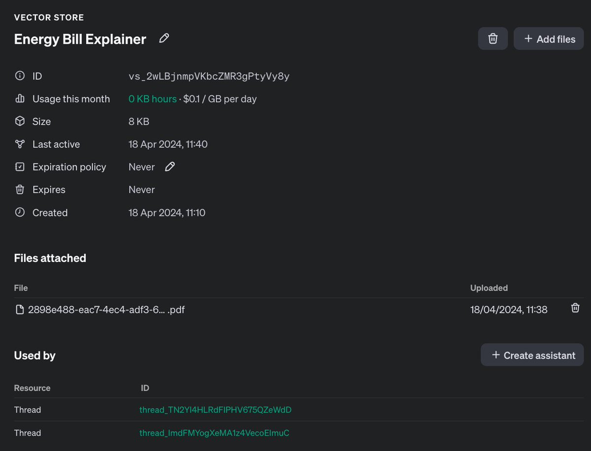 TJCBerman's tweet photo. OpenAI has gone all in creating it’s own Vector store with tight integration with the Assistants API.
Everything ‘just works’. Having used specialist Vector stores, some control is lost. Will you still want to use a more specialised tool going forward? #OpenAI #VectorStores https://t.co/0A38jdxord