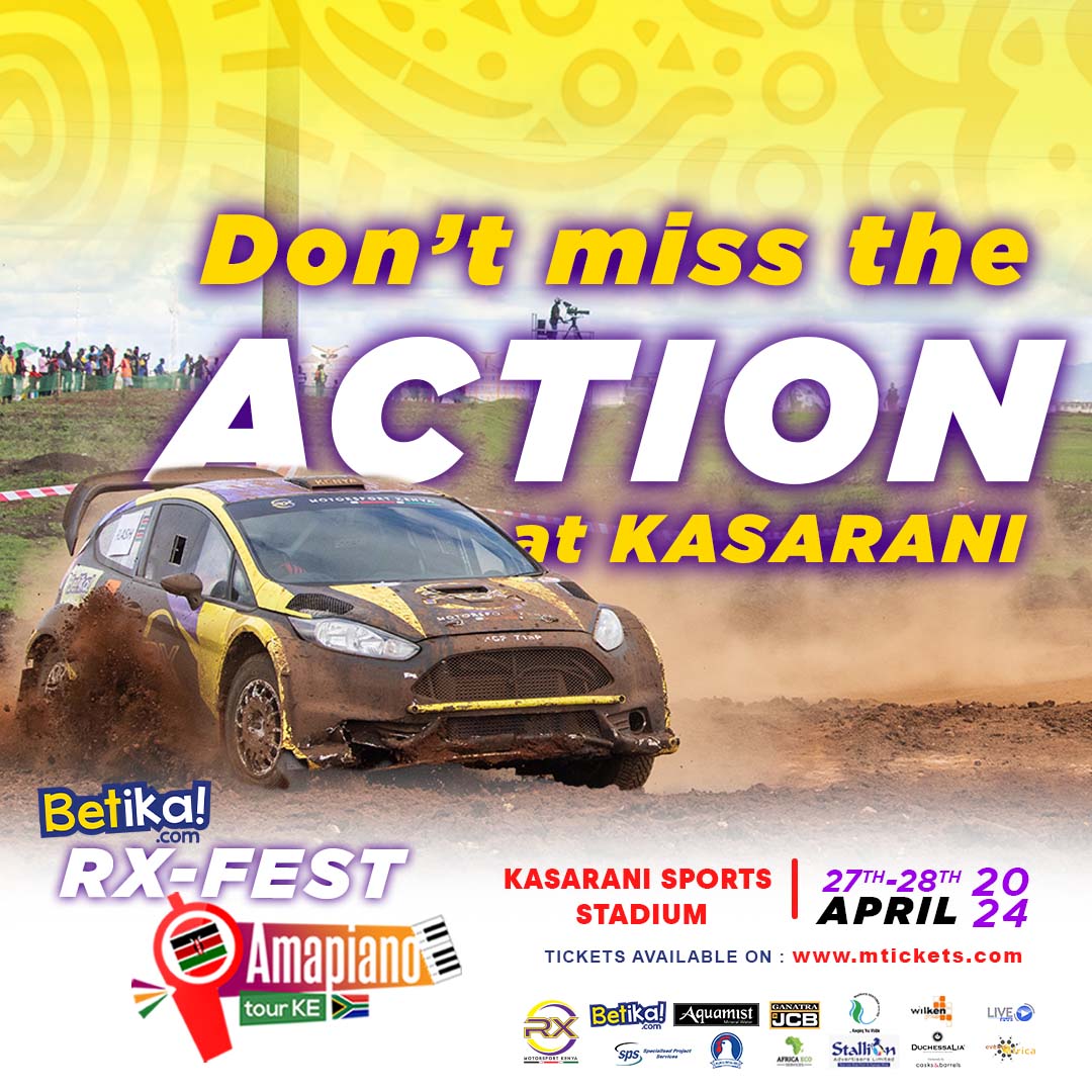 Be part of history at Betika Rallycross 2024! Sherehe Ibambe at Kasarani Rally grounds on April 27th and 28th. Buy your tickets now, and don't miss out on the Amapiano party! #AmapianoRXfest Twende RX