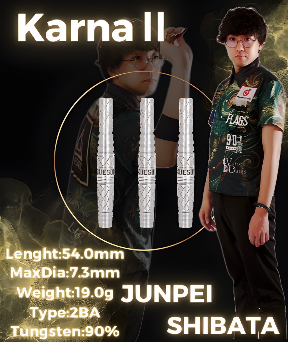 【新商品情報】

柴田純平選手考案モデル

KarnaⅡ-カルナ2-

・価格　12,000円

1の良さを引き継ぎ、よりグリップしやすくローレットカットを採用

全長54mmのロングトルピードながら
理想の飛びを実現できるKarnaⅡ

PERFECT横浜大会にて先行発売です✨