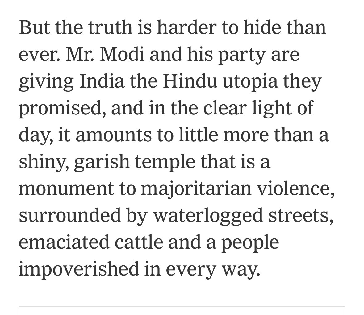 Poor Indians, starving cows, garish temples! Not surprised that @nytopinion publishes peak orientalist hate, just that editors allows so much sneering contempt to be stuffed into one paragraph!