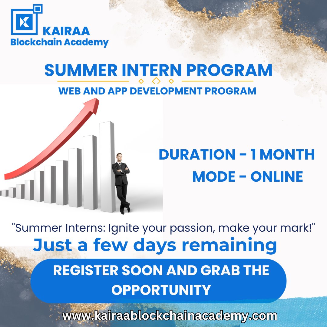 Summer's heating up, but your career can get even hotter with Kairaa Blockchain Academy's summer internship program!  Registration closes soon, so don't miss out! 
#KairaaBlockchainAcademy #Chennai #Blockchain #SummerInternship  #CareerGoals