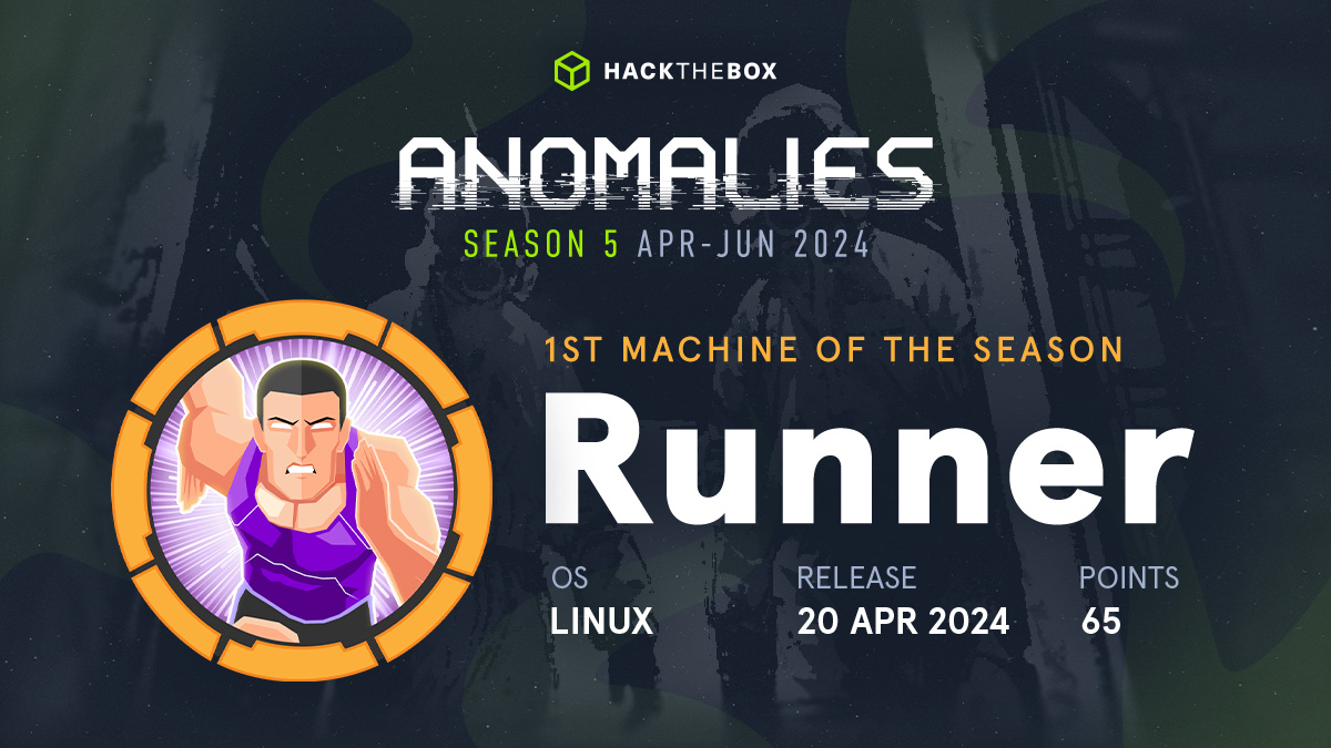Just pwn it ✔️
The first Machine of the new #HTB Season is here! Runner created by <a href="/TheCyberGeek19/">TheCyberGeek</a> will go live on 20 April 2024 at 19:00 UTC. Surveillance will be retired!
✓ Medium
✓ Linux
→ Join the competition &amp; start #hacking: okt.to/wMAhYv