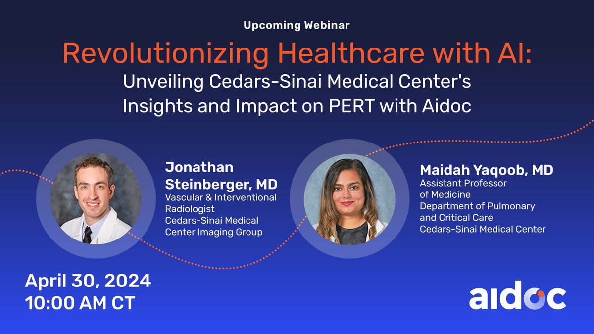Discover how to seamlessly integrate #AI into complex cardiovascular clinical workflows with Dr. Steinberger and Dr. Yaqoob of @CedarsSinai. Register here for the webinar on April 30 at 11:00 am EST 👉 okt.to/Fm58ec #CardioTwitter #IRad #vascular