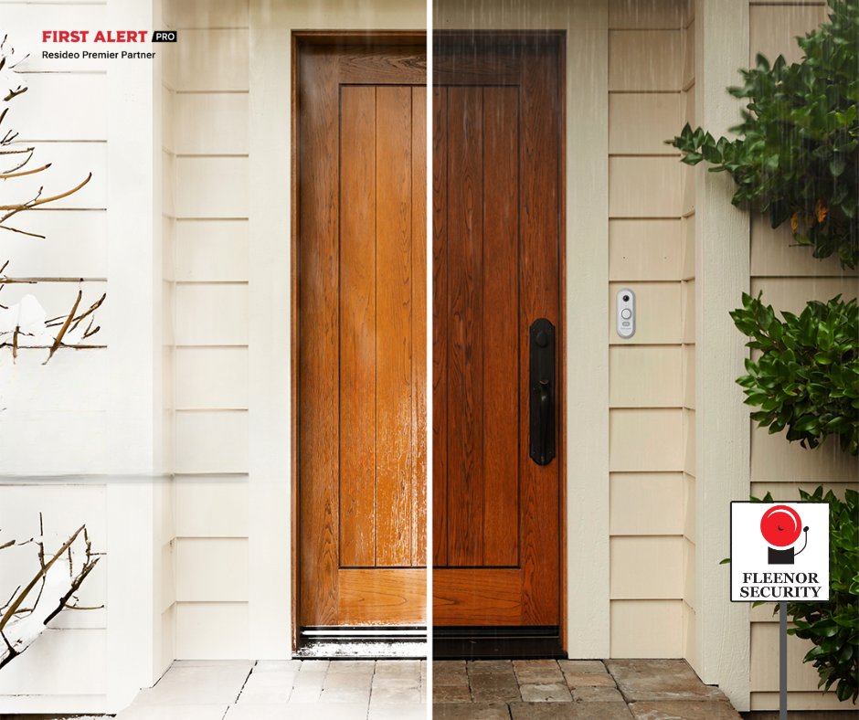 FleenorSecurity's tweet image. Rain or shine, the First Alert Video Doorbell stands strong. #FleenorSecurity #FirstAlert #Resideo #WeatherResistant