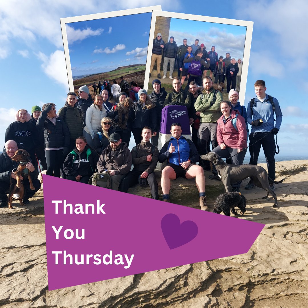 This week we want to say a big #ThankYouThursday to Ian Pinchen. 💜 Ian and 20 work colleagues walked across Roseberry topping, Captain Cook's Monument and High Cliff in one go to raise funds and awareness. 👏 Well done to all of you, and thank you for your effort and support.