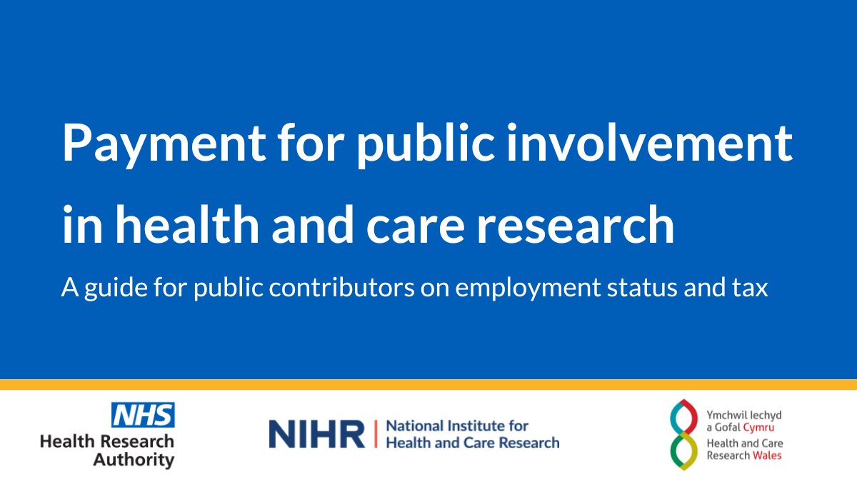 Working with @HRA_Latest & @ResearchWales, we’ve developed new guidance for public contributors about receiving payment for involvement in research, specifically looking at tax and employment status. There is also an easy read version! Take a look: nihr.ac.uk/documents/paym…