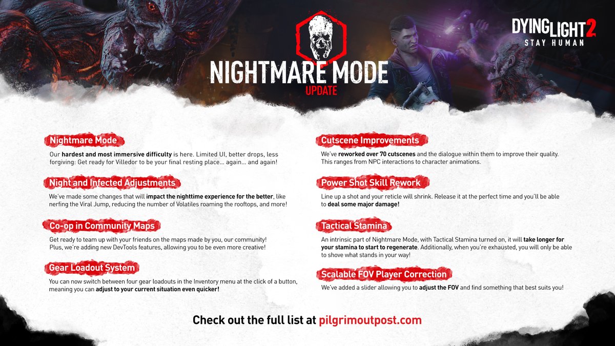 DyingLightGame's tweet photo. The night is dark and full of terrors, but the Nightmare Mode isn’t the only feature that we have coming! 😉

📝 Learn more: https://t.co/2m9cRsi6v4 https://t.co/IBeKp8ipZ2