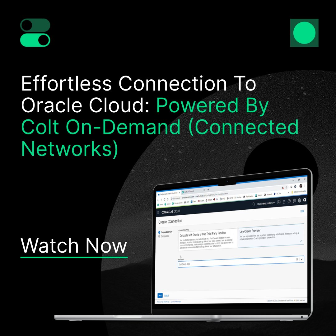 Connecting to Oracle Cloud shouldn't be a headache!

Our new video by offers a simple guide for an OCI connection powered by Colt On-Demand.

Learn more: youtu.be/mFAj1VpRKRs?ut…

#OracleCloud #EffortlessConnection #CloudConnectivity #ConnectedNetworks #ColtOnDemand