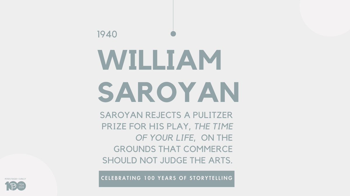 We’re celebrating one hundred years of history. #PFD100 #1940s #WilliamSaroyan