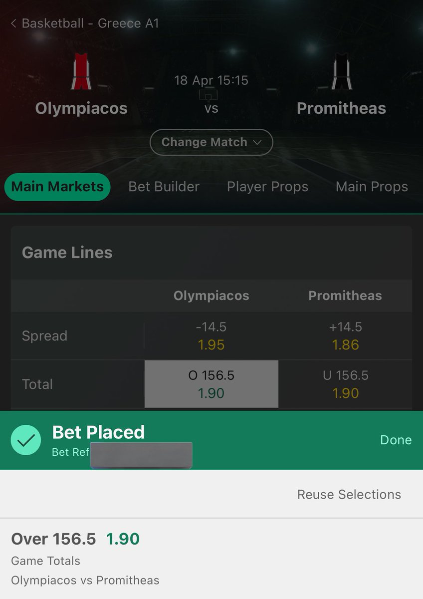 1u Game Totals Over 156.5 1.90 Olympiacos vs Promitheas 🇬🇷 A1 18 Apr 15:15 bet365.com/dl/sportsbookr… #GamblingTwitter #bettingtwitter #freetips