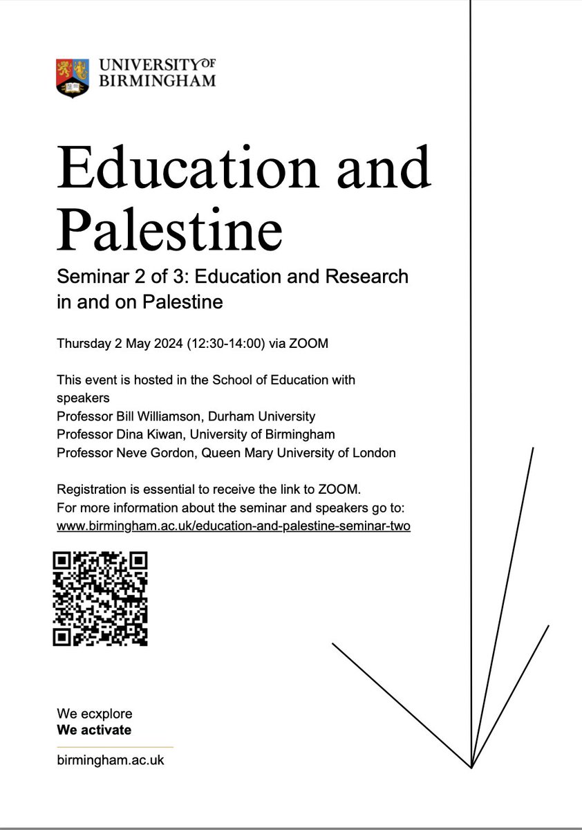 Education and Palestine: The second in a series of online seminars critically examining education in and on Palestine will be hosted on Thursday 2nd May, 12.30. Open to all, registration required at birmingham.ac.uk/schools/educat…