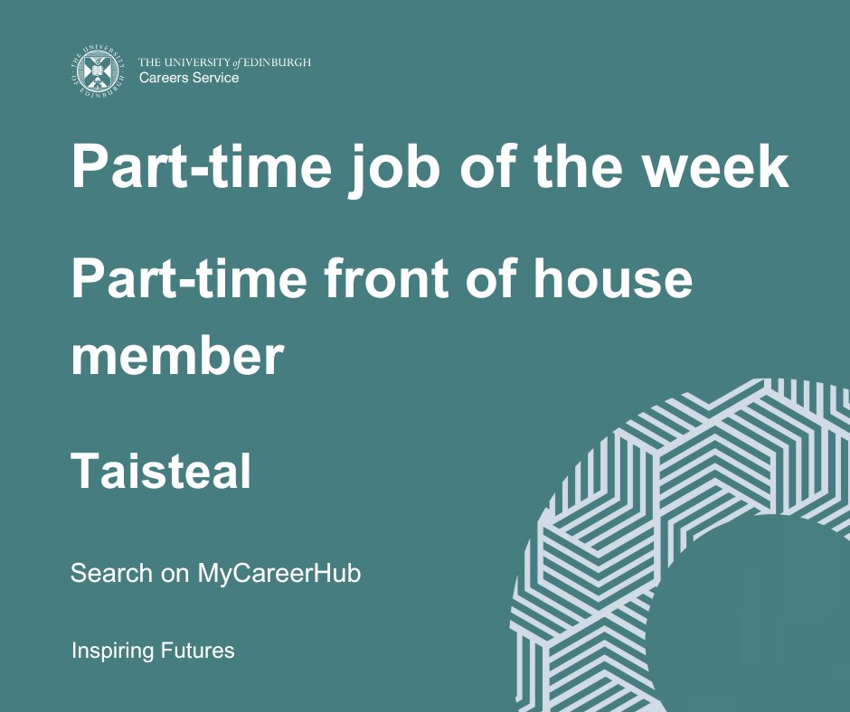 uofedcareers's tweet image. #PartTimeJoboftheWeek Taisteal are seeking a part-time front of house member to work in their restaurant. Previous hospitality experience required. To find out more and how to apply, search on MyCareerHub: edin.ac/3PWFL66