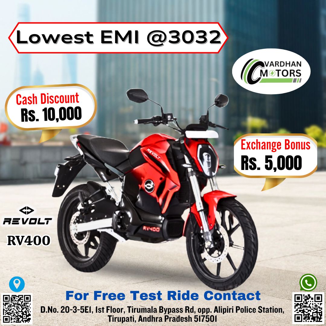 Revolt RV 400 at the lowest EMI rates. Ride smarter, ride greener, and ride for less. Experience the thrill of electric without compromising your budget. 

Thank you
Vardhan motors
9441229886

#RevoltRV400 #VardhanMotors #LowestEMI #ElectricMobility #AffordableRide #EMIOffer