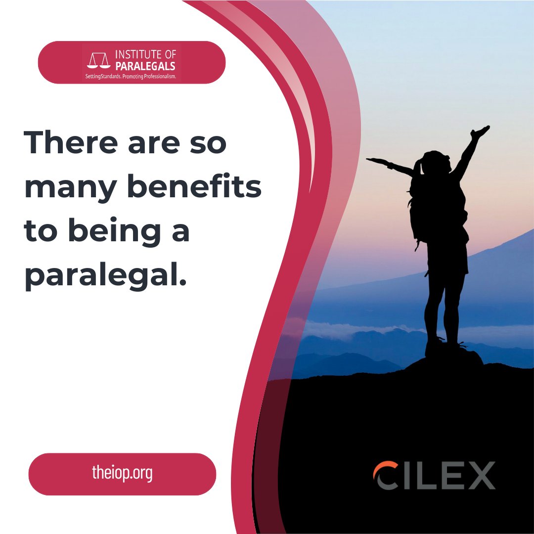 The benefits of being a #paralegal are endless.

Do you agree? What do you enjoy most when working as a paralegal? 

cilex.org.uk/membership/
#paralegalservices #cilex
