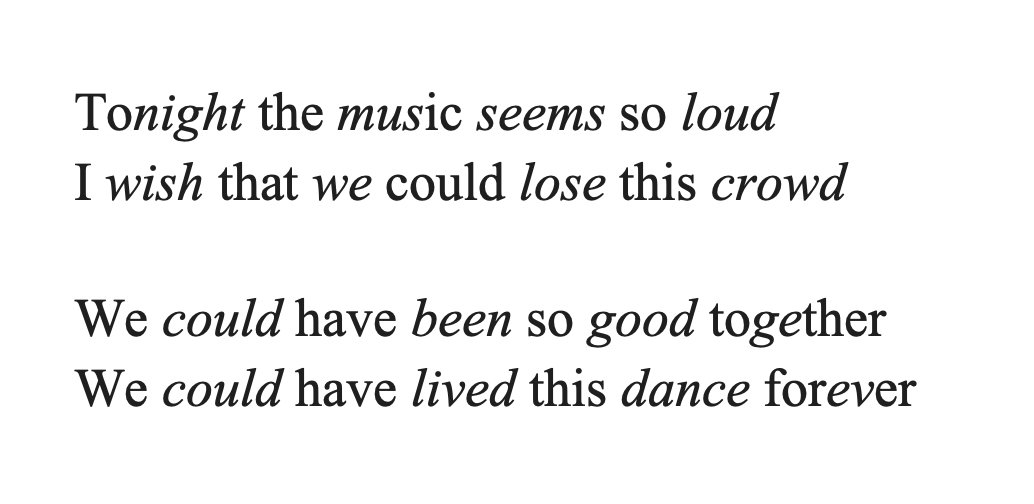 one of the greatest moments in pop history is George Michael breaking out the iambic tetrameter in Careless Whisper. And those rhymes so elegant🤌😙