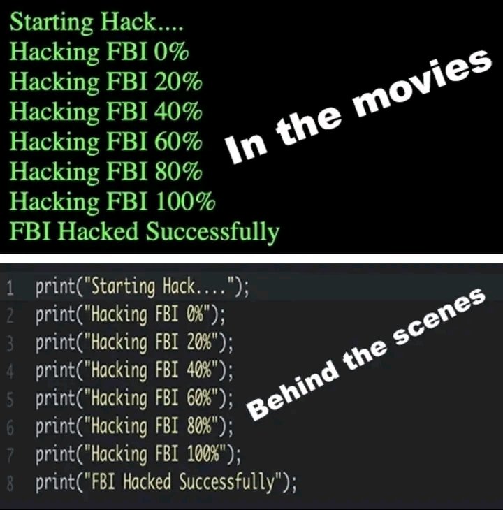 What a SoftwareEngineer sees in all hacking movies 

#SoftwareEngineer