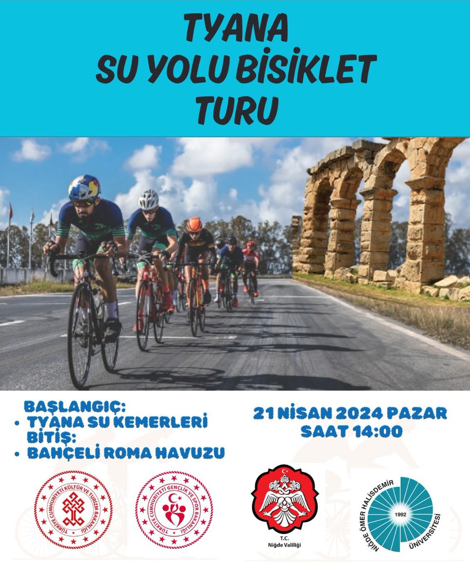GSB_Nigde's tweet photo. 🚴‍♀️🚴‍♂️ Tyana Su Yolu Bisiklet Turuna Davetlisiniz! 🚴‍♀️🚴‍♂️
📅 Tarih: 21 Nisan 2024
🕑 Saat: 14.00
📍 Başlangıç: Tyana Su Kemerleri
🏁 Bitiş: Bahçeli Roma Havuzu

Katılımınızı bekliyoruz! 🌿🚲 #TyanaSuYoluBisikletTuru #DoğaİleBuluşma #BisikletKeyfi https://t.co/R1VPCLHvsU