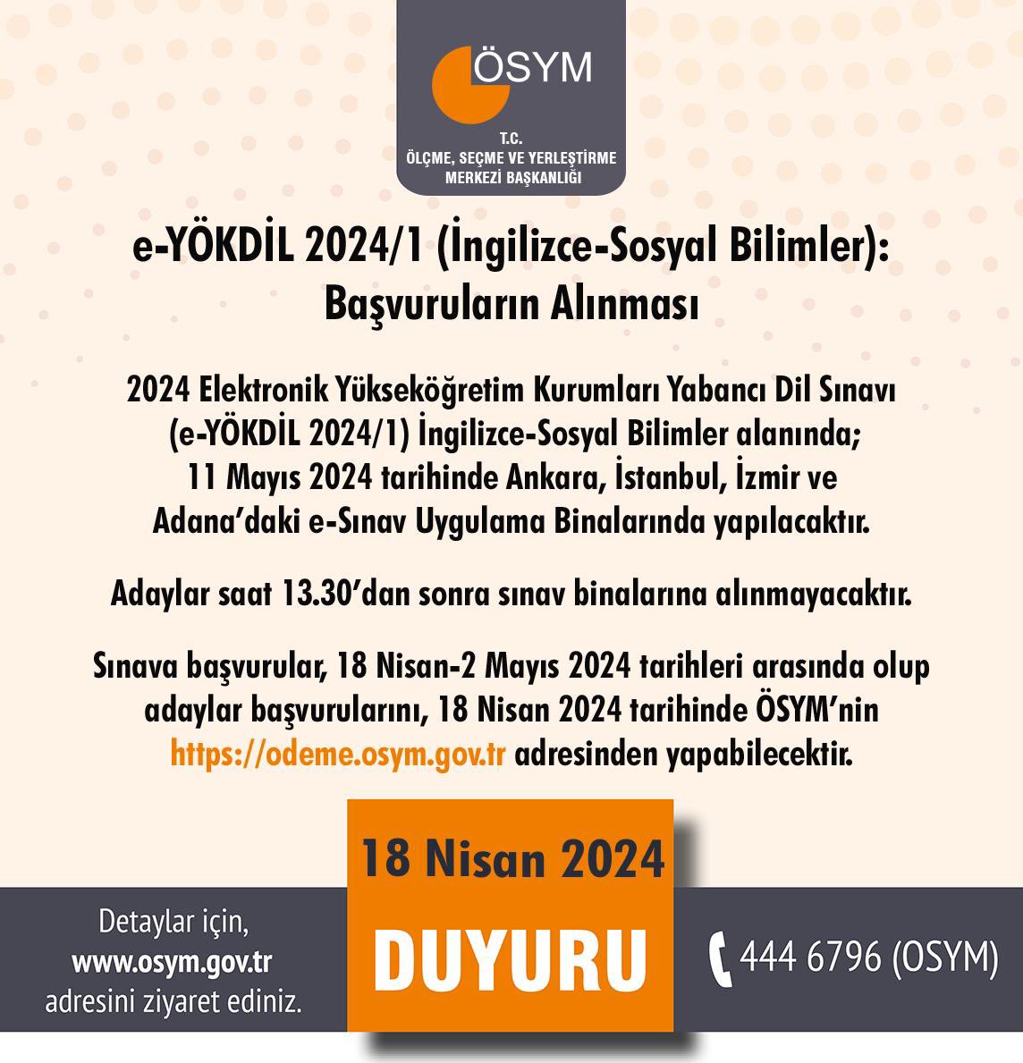 e-YÖKDİL 2024/1 (İngilizce-Sosyal Bilimler): Başvuruların Alınması

osym.gov.tr/TR,29314/e-yok…