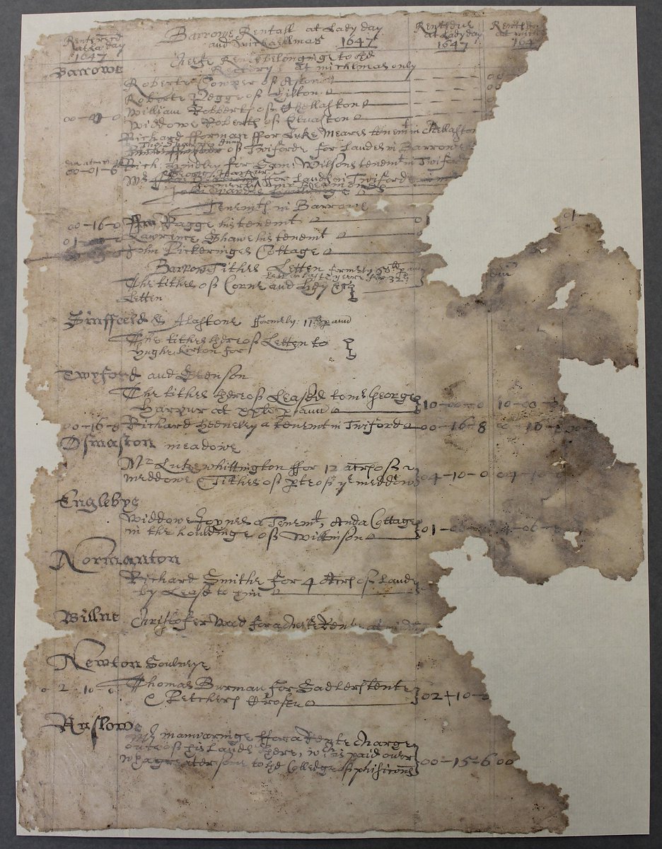 A recent #ConservationWin from our marvellous conservators was to turn this bundle of disintegrating rentals from 1647 into documents that can be handled and read! 
#Archive30