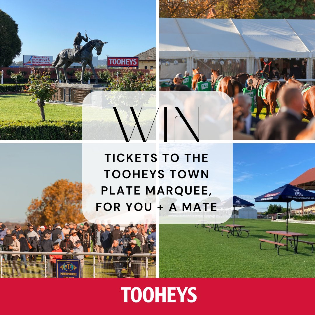 Tooheys are giving you the chance to win 2 x tickets to the Tooheys Marquee on Town Plate Day, Thur 2 May - includes entry, food & drinks Purchase any Tooheys product at Kooringal Stud Prelude Day this Sunday 21st April to go into the draw. See you on Sunday, gates open 11.45am
