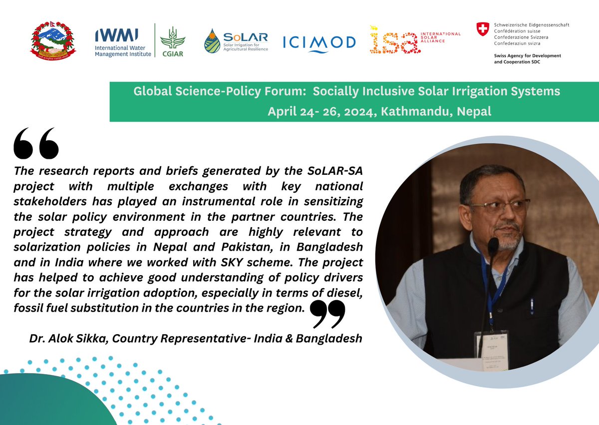 6️⃣ days until the SoLAR #GlobalForum, which will highlight how governments are using evidence from the field to develop policies & programs on solar irrigation, to fulfill their nationally determined contributions (NDC) commitments. ▶️on.cgiar.org/444177E #SoLARGlobalForum