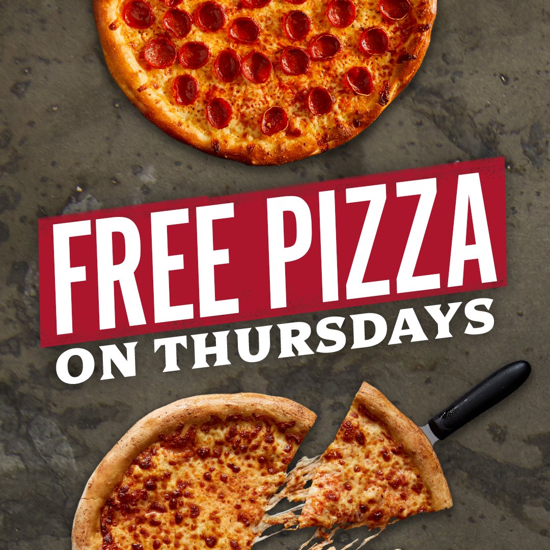 Thursday has a pretty strong case to be your favorite day of the week. Buy any 14' or 18' pizza today and get another one FREE! Use code FREEPIZZA at checkout or grab the dine-in coupon here: bit.ly/PBFREEPizza #FREEPIZZA