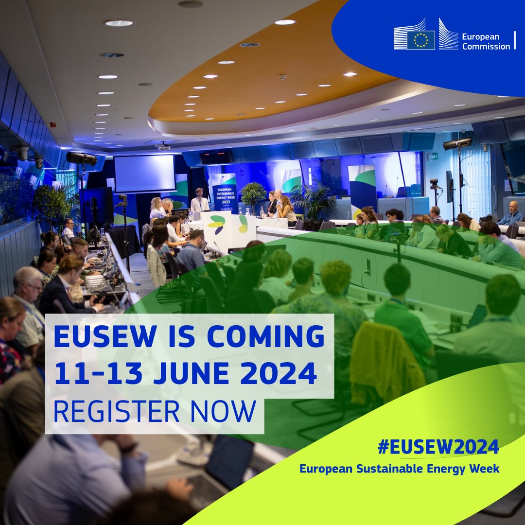 Join #EUSEW2024, the biggest conference dedicated to #SustanaibleEnergy in Europe☀️💡🔋

This year’s theme is ‘Net-zero energy solutions for a competitive Europe.’

Register to be with us on 11-13 June➡️interactive.eusew.eu

#EUGreenDeal #CleanEnergyEU