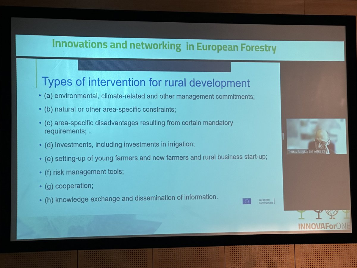Oneforest_H2020's tweet photo. Now at the #ONEforestFinalEvent, Tamas Szedlak from @EUAgri Forest Section sheds light on the financial opportunities within the forestry sector. 

#INNOVAForONE #EUforest #H2020 #HorizonEU https://t.co/00RPo7Wm0f