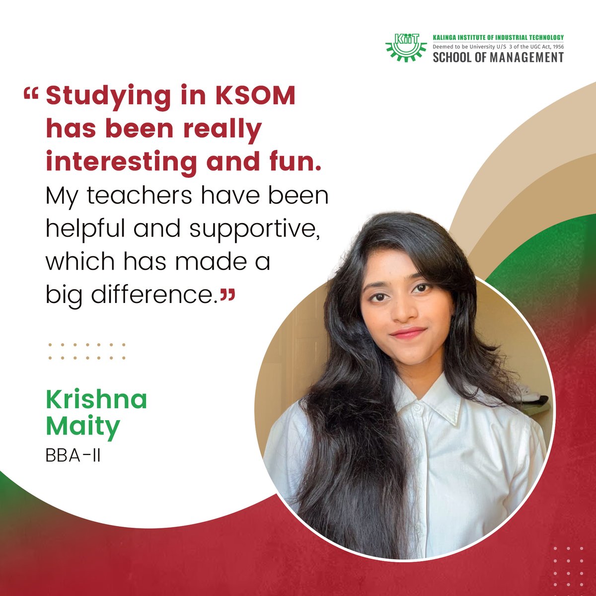 Our BBA student, Krishna Maity, tells us how she's been able to shape her career through the supportive environment of KSOM.

#ksombbsr #BBA #kiit #Bhubaneswar #topbschools #lifeatksom #kiitee #kiitians #odisha